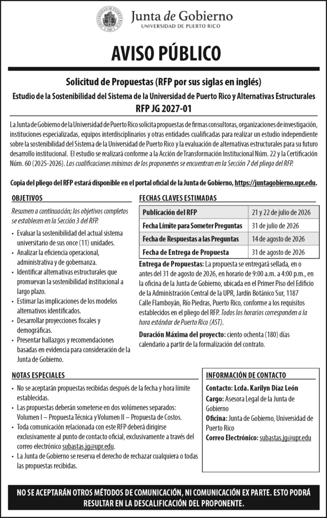 Anuncio periódico RFP 2027-01
